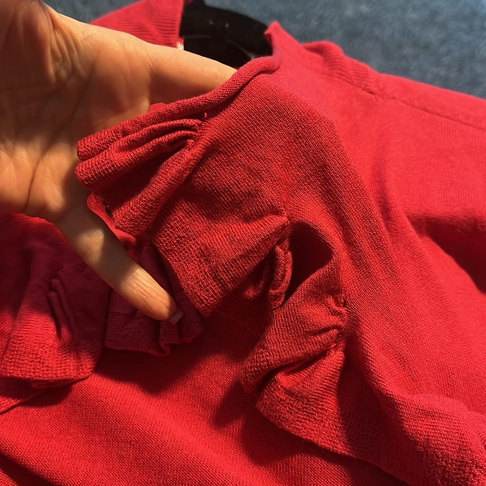 Escada Sport large Pink Ruffled Cardigan Sweater tied but open stretchy fabric - Picture 9 of 10